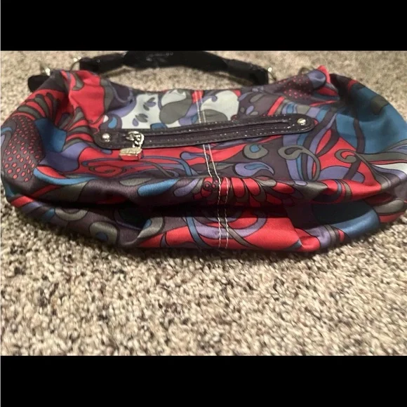 Kathy Van Zeeland Y2K Hobo Boho Red Black Purple Floral Fabric Gem Accents Bag - Picture 4 of 10